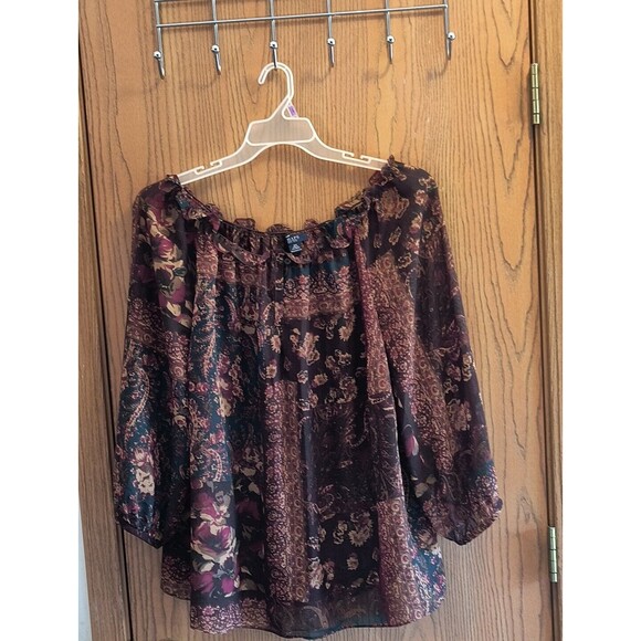 Chaps Women's Peasant Blouse Plus 2X Floral Chiffon Sheer 3/4 Sleeve Boho - Picture 1 of 6